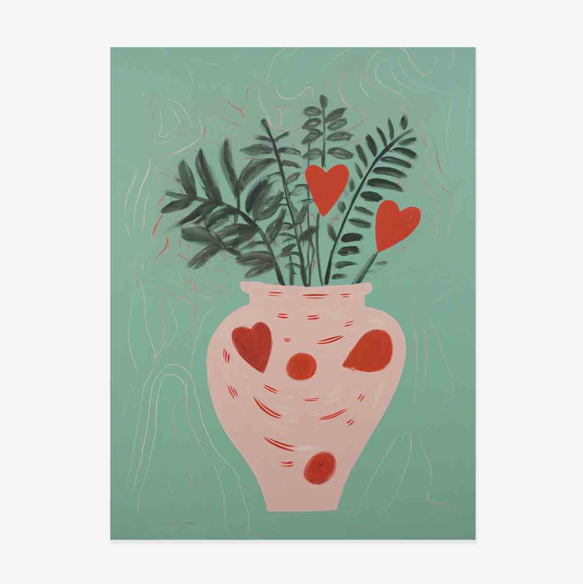 Poster Ilustrație plante în ghiveci și inimioare desenate