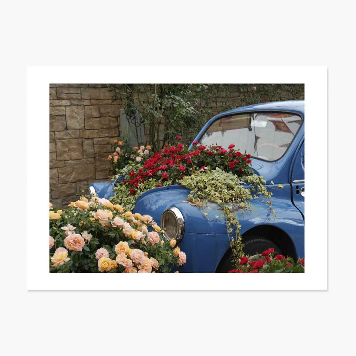 Poster Mașină albastra vintage cu flori