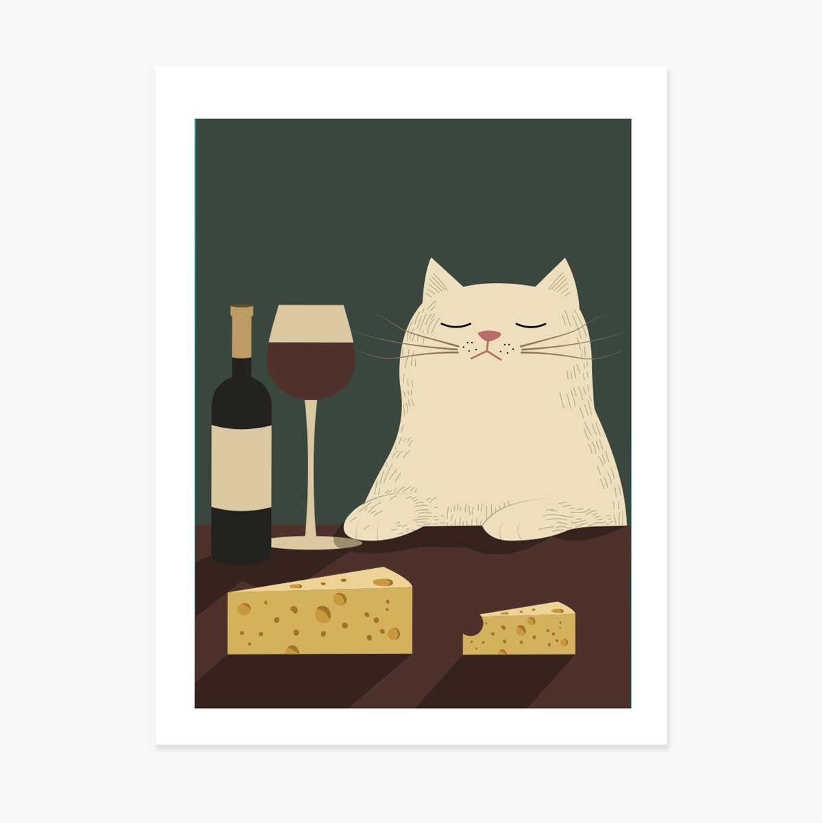 Poster Pisică, vin și brânză