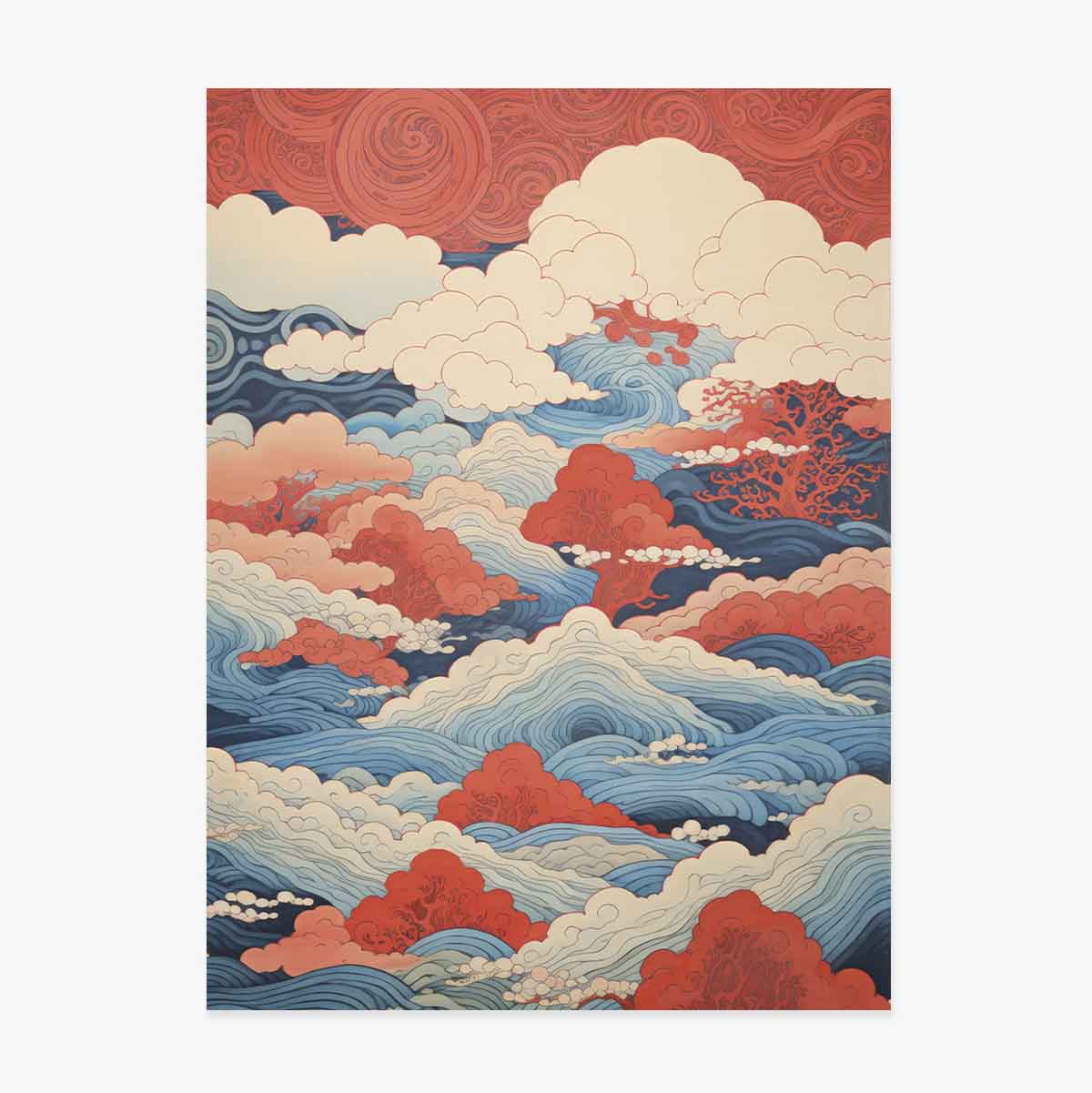 Poster Valuri și nori stil japonez