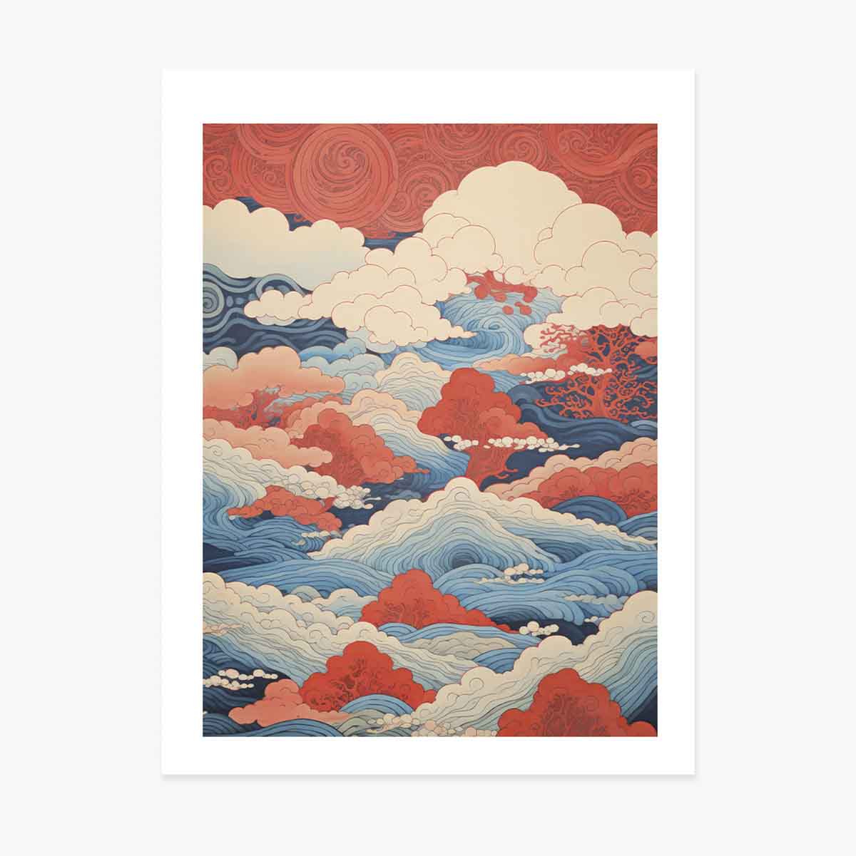 Poster Valuri și nori stil japonez